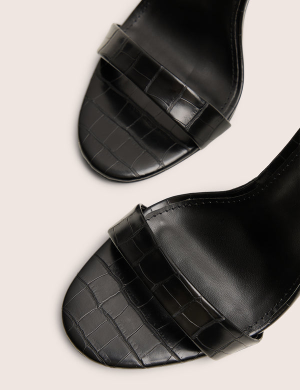 Public Desire Soho Black Croc Barely There Strappy Stiletto Heels