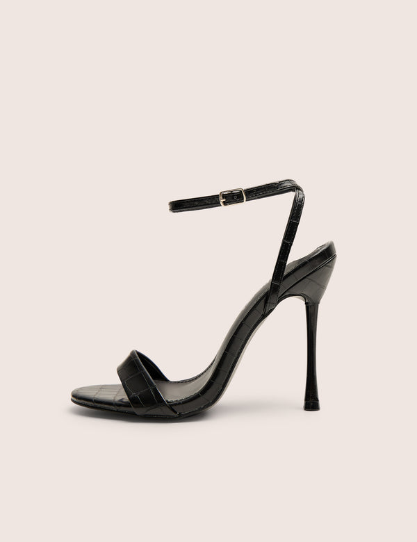 public desire Soho Black Croc Barely There Strappy Stiletto Heels