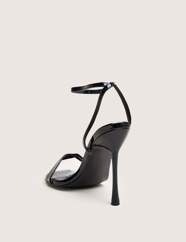 Public Desire Soho Black Patent Barely There Strappy Stiletto Heels