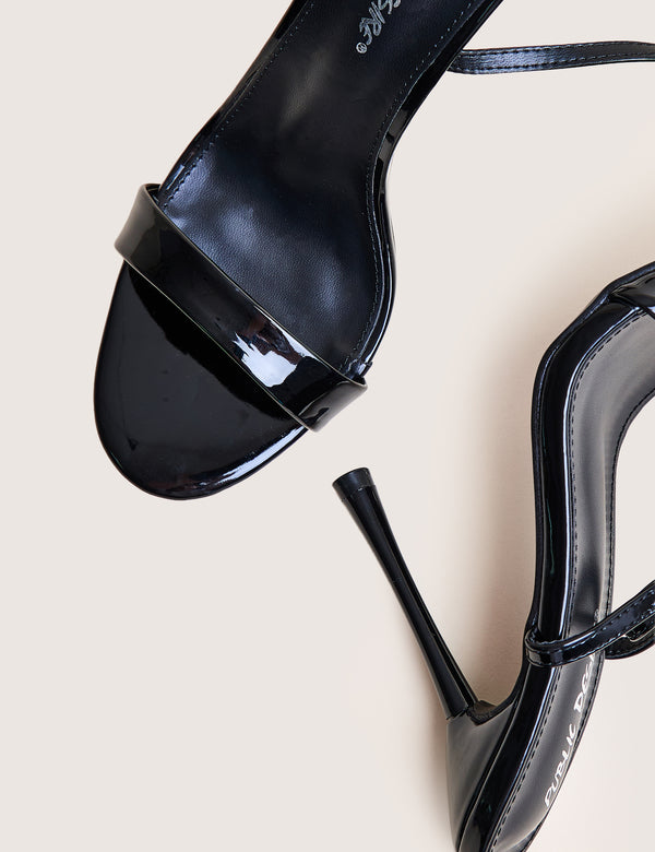Public Desire Soho Black Patent Barely There Strappy Stiletto Heels