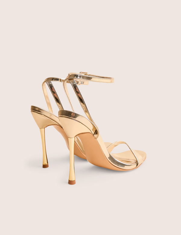 Public Desire Soho Gold Metallic Barely There Strappy Stiletto Heels