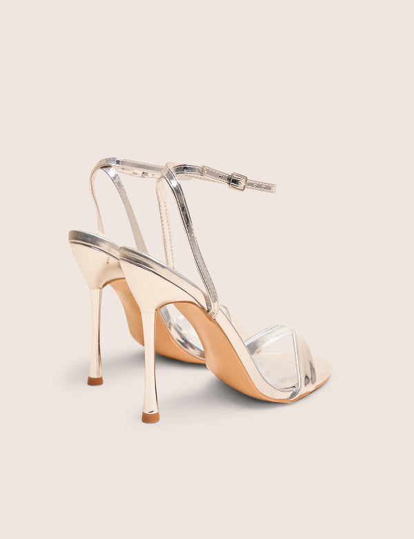 Public Desire Soho Silver Metallic Barely There Strappy Stiletto Heels