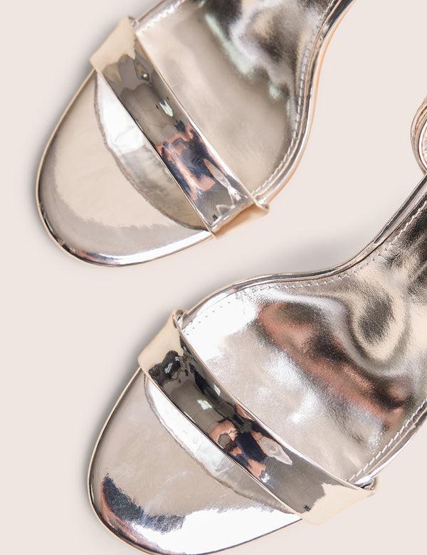 Public Desire Soho Silver Metallic Barely There Strappy Stiletto Heels