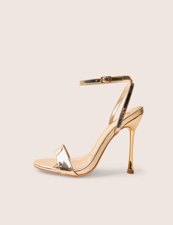 public desire Soho Wide Fit Gold Metallic Barely There Strappy Stiletto Heels