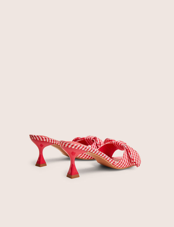 Public Desire Soleil Red Gingham Bow Mule Square Toe Mid Heels