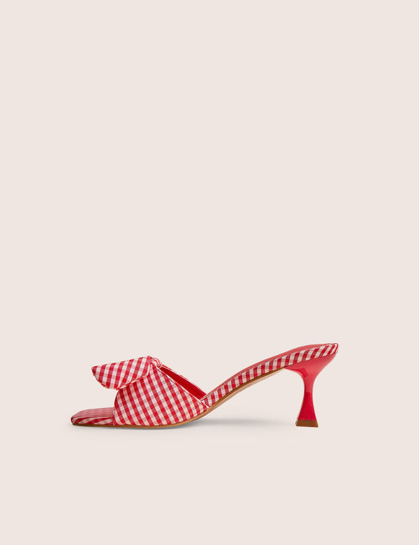 public desire Soleil Red Gingham Bow Mule Square Toe Mid Heels public desire Soleil Red Gingham Bow Mule Square Toe Mid Heels