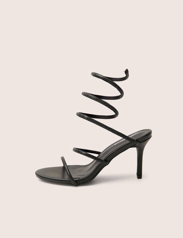 public desire Spiral Black Diamante Wrap Around Ankle Mid Heels public desire Spiral Black Diamante Wrap Around Ankle Mid Heels