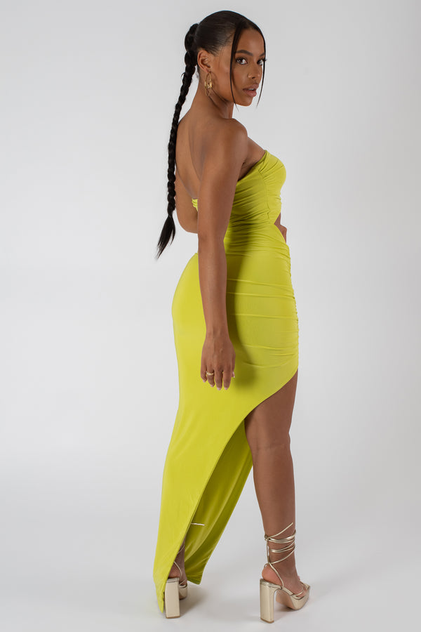 Public Desire Split Side Bandeau Slinky Maxi Dress Lime