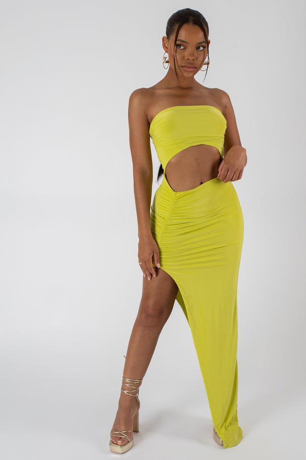 public desire Split Side Bandeau Slinky Maxi Dress Lime