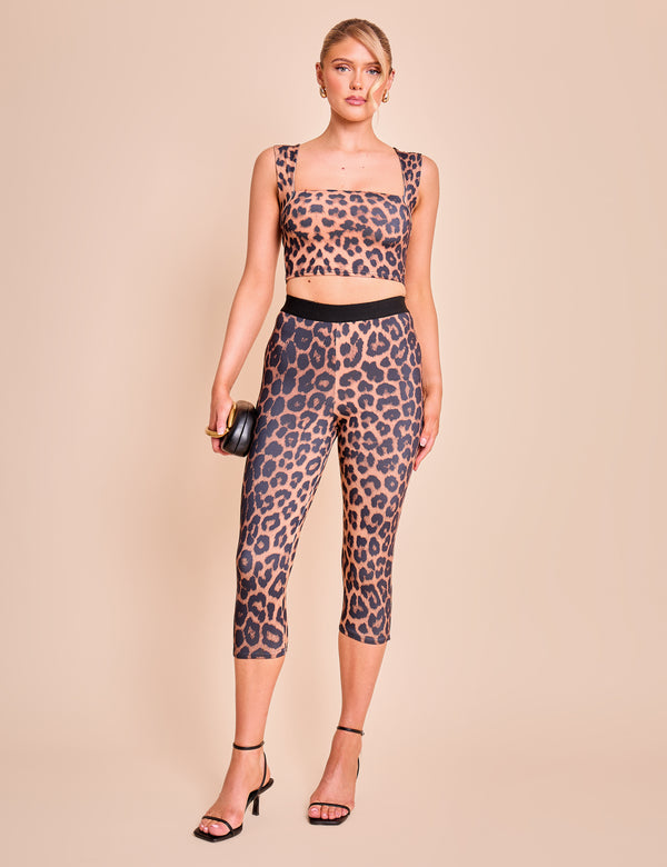 Public Desire Square Neck Luxe Slinky Bralet Top Leopard