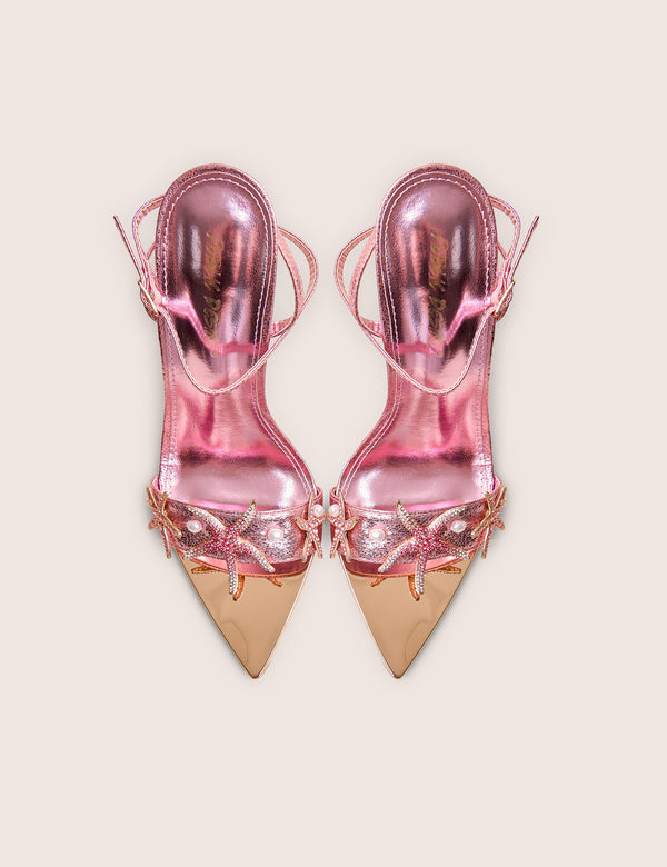 Public Desire Starfish Pink Metallic Pu Pointed Toe Starfish Trim Stiletto High Heels