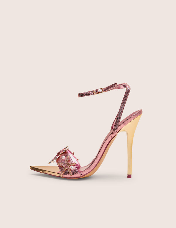 public desire Starfish Pink Metallic Pu Pointed Toe Starfish Trim Stiletto High Heels