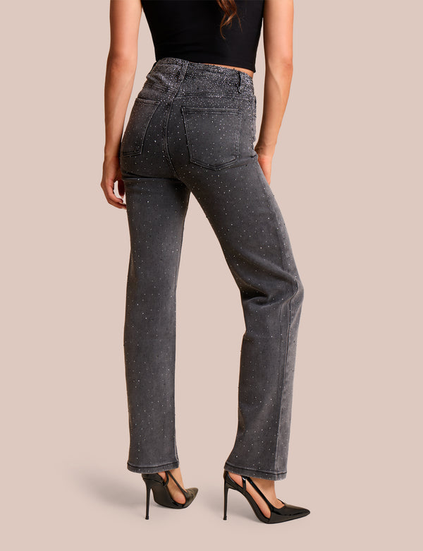 Public Desire Straight Leg Stretch Stud Detail Black Jeans