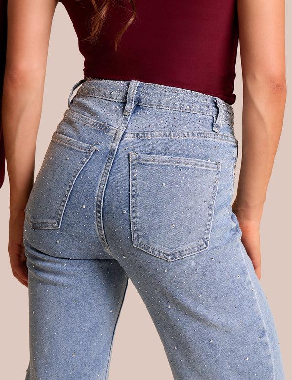 Public Desire Straight Leg Stud Detail Denim Jeans Blue