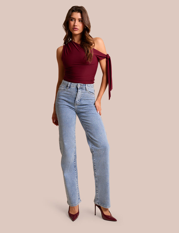 public desire Straight Leg Stud Detail Denim Jeans Blue