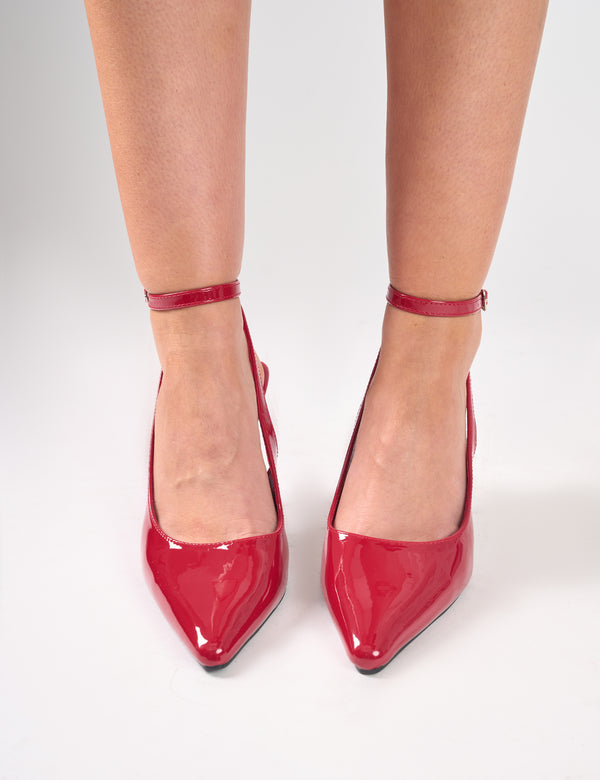 Public Desire Sweet Talk Wide Fit Burgundy Ankle Strap Court Heels