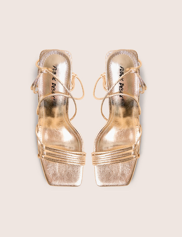 Public Desire Taryn Gold Knotted Upper Block Heel Sandals