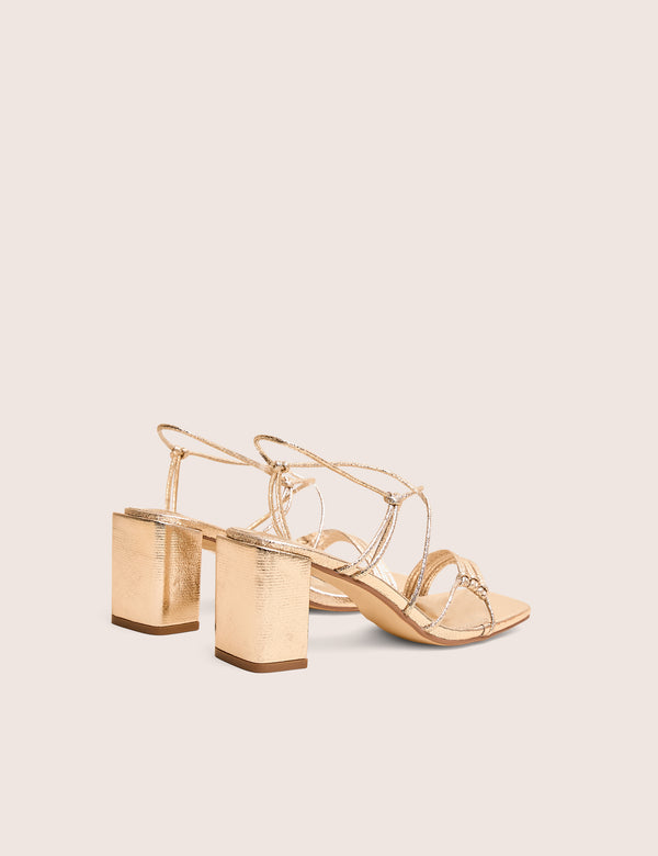 Public Desire Taryn Gold Knotted Upper Block Heel Sandals