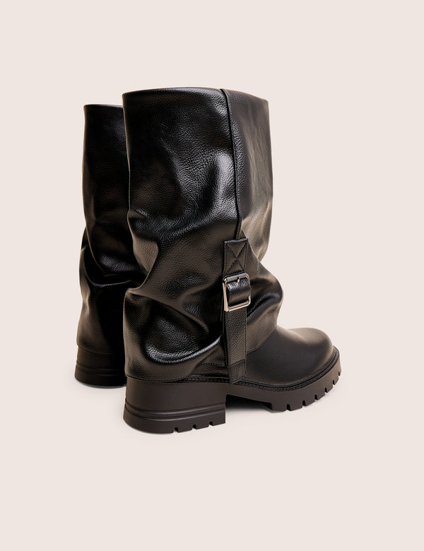 Public Desire Terry Black Fold Over Buckle Detail Ankle Boots