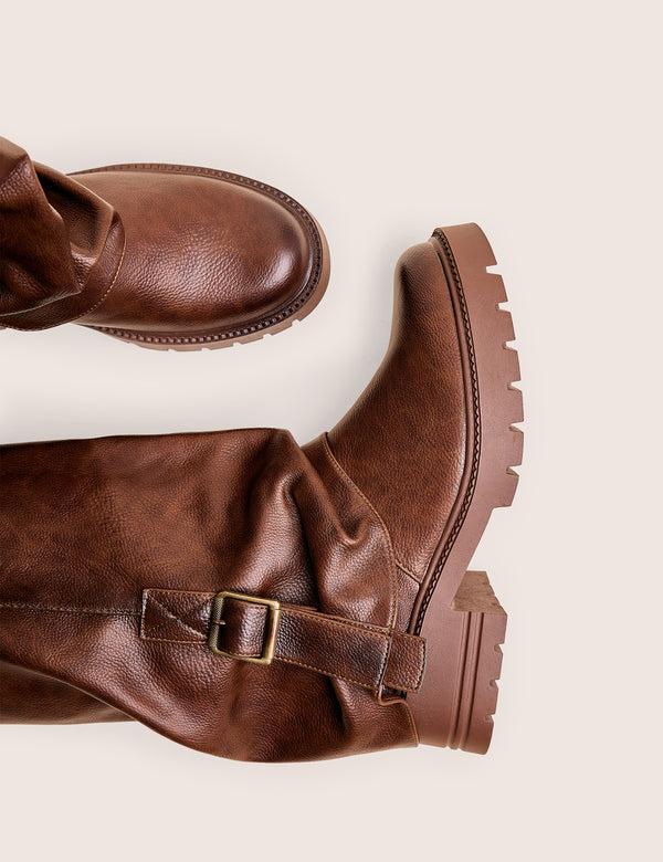 Public Desire Terry Chocolate Brown Fold Over Buckle Detail Ankle Boots