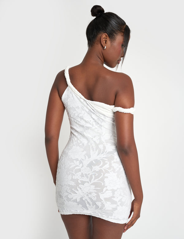 Public Desire Textured Floral Twist Strap Mini Dress White