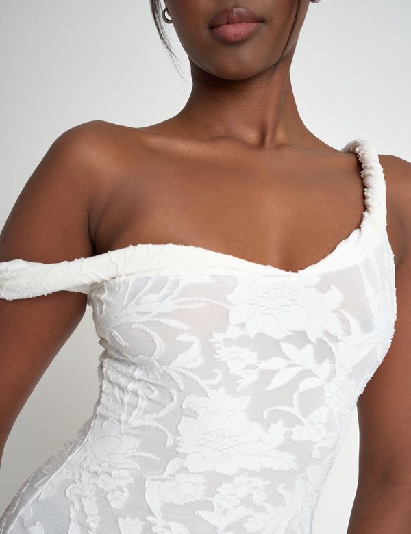 Public Desire Textured Floral Twist Strap Mini Dress White