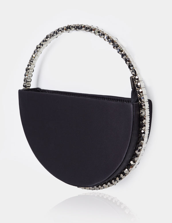 Public Desire The Alessia Black Satin Circle Diamante Mini Handbag