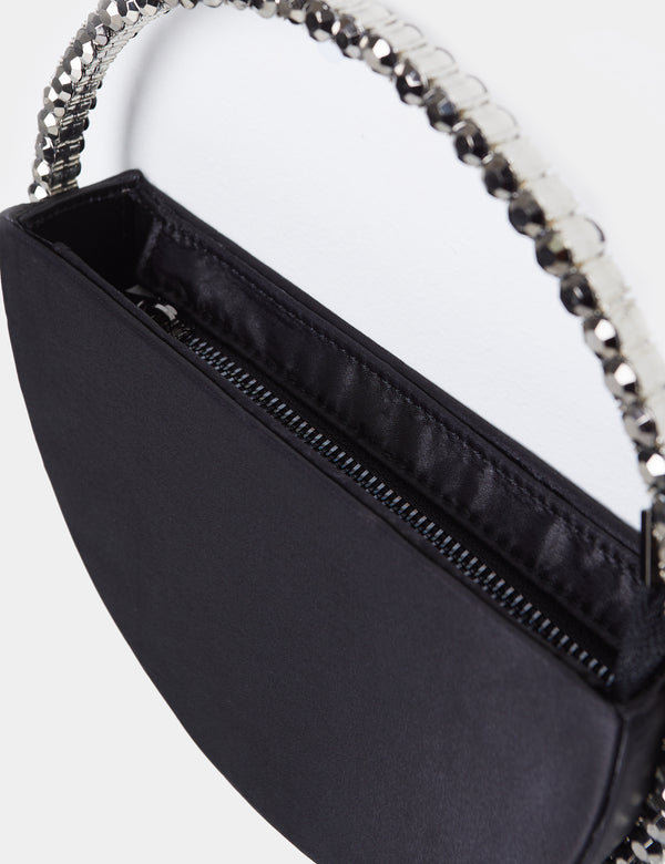 Public Desire The Alessia Black Satin Circle Diamante Mini Handbag