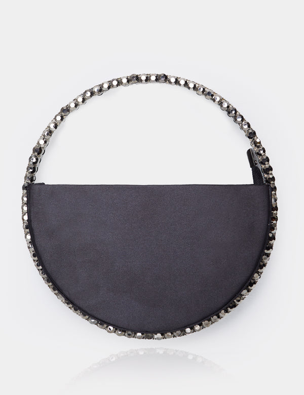 public desire The Alessia Black Satin Circle Diamante Mini Handbag