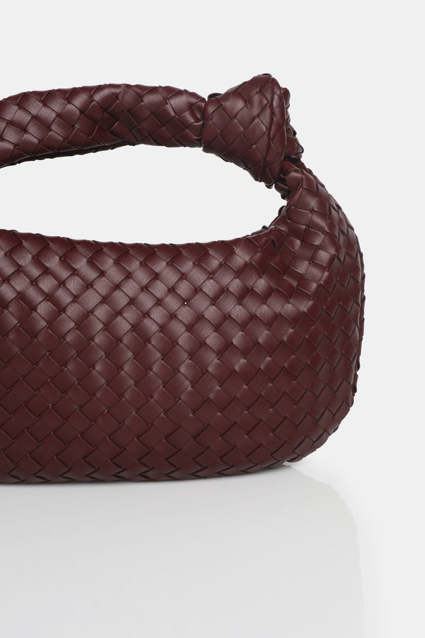 Public Desire The Blame Burgundy Woven PU Knot Detail Mini Grab Bag