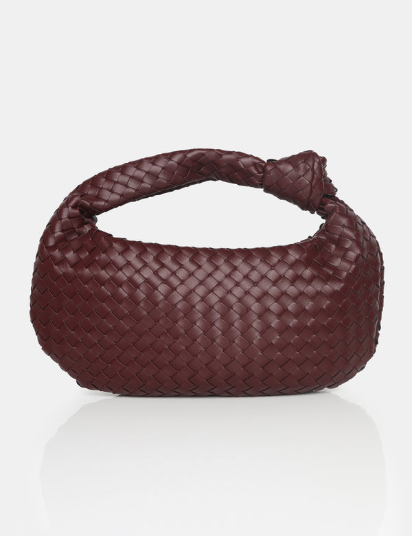 public desire The Blame Burgundy Woven PU Knot Detail Mini Grab Bag