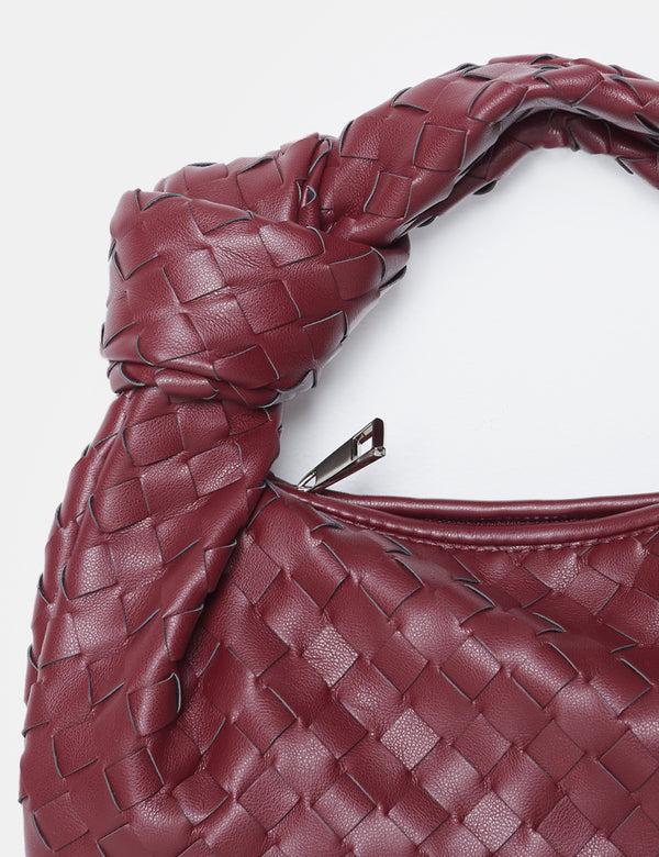Public Desire The Blame Burgundy Woven Pu Knot Detail Mini Pu Bag