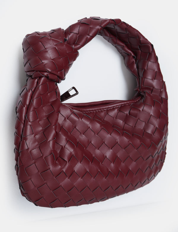 Public Desire The Blame Burgundy Woven Pu Knot Detail Mini Pu Bag