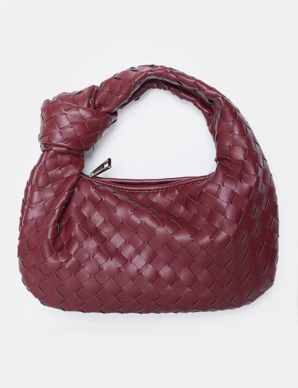 public desire The Blame Burgundy Woven Pu Knot Detail Mini Pu Bag