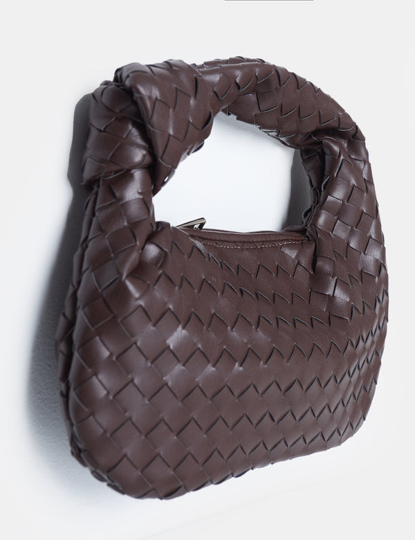 Public Desire The Blame Chocolate Woven Pu Knot Detail Mini Pu Bag