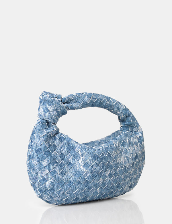 Public Desire The Blame Denim Woven PU Knot Detail Mini Grab Bag