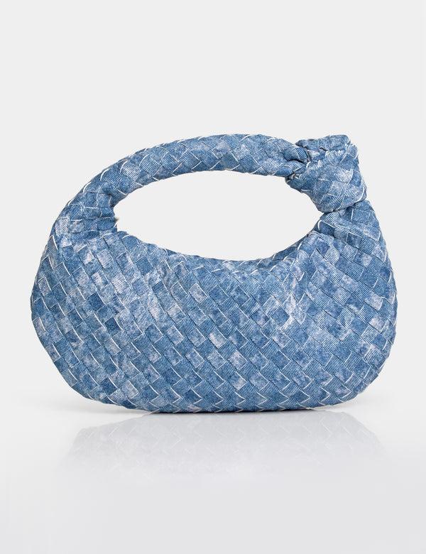 public desire The Blame Denim Woven PU Knot Detail Mini Grab Bag
