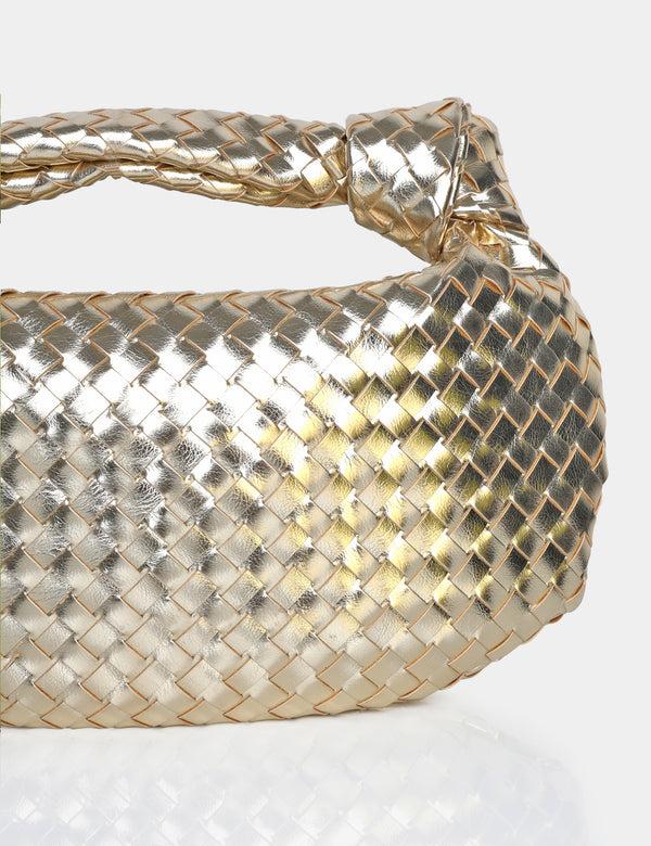 Public Desire The Blame Metallic Gold Woven PU Knot Detail Mini Grab Bag