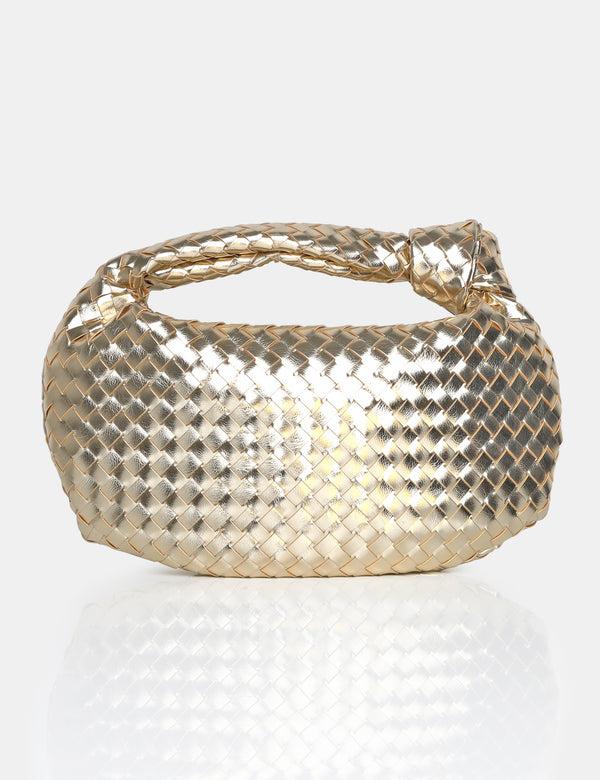 public desire The Blame Metallic Gold Woven PU Knot Detail Mini Grab Bag