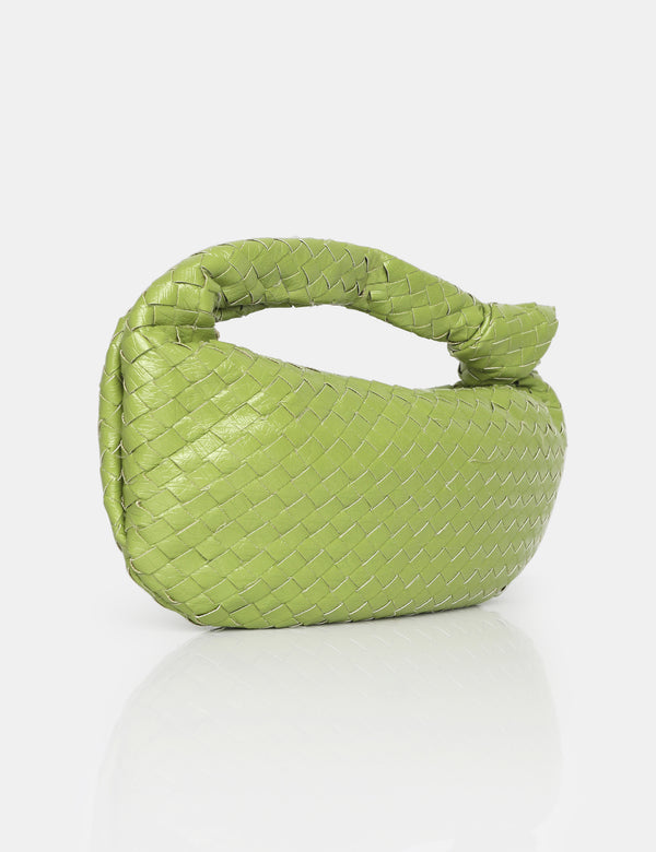 Public Desire The Blame Metallic Green Woven PU Knot Detail Mini Grab Bag