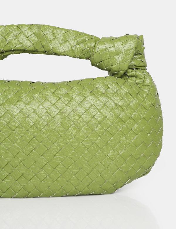 Public Desire The Blame Metallic Green Woven PU Knot Detail Mini Grab Bag