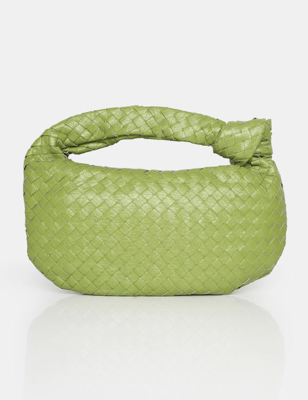 public desire The Blame Metallic Green Woven PU Knot Detail Mini Grab Bag
