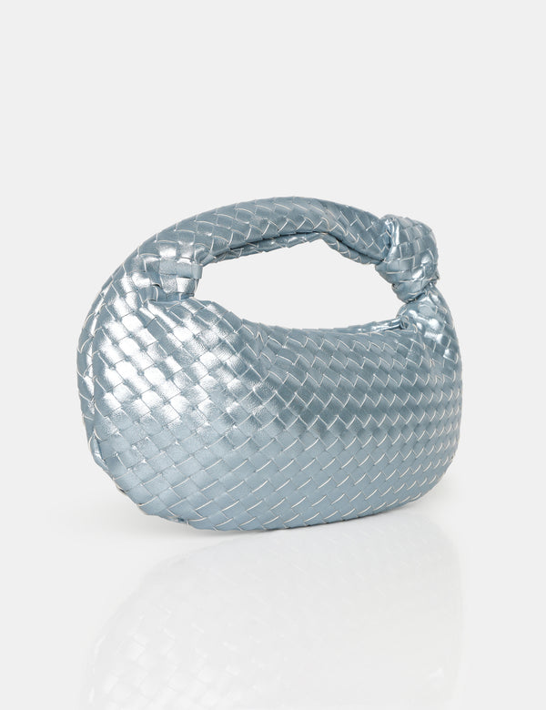 Public Desire The Blame Metallic Silver Iridescent Woven Knot Detail Mini Grab Bag