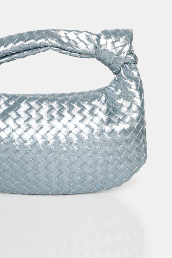 Public Desire The Blame Metallic Silver Iridescent Woven Knot Detail Mini Grab Bag