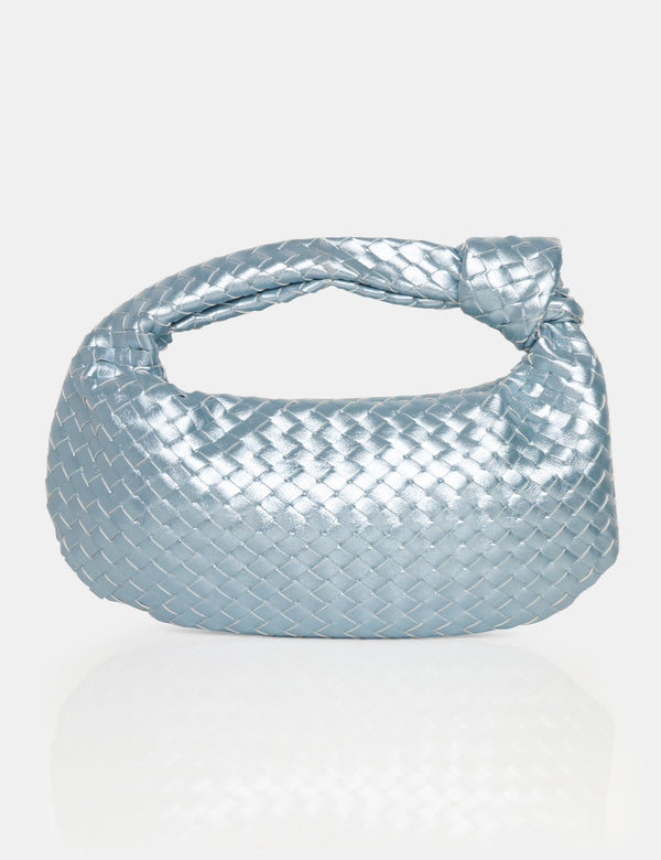 public desire The Blame Metallic Silver Iridescent Woven Knot Detail Mini Grab Bag