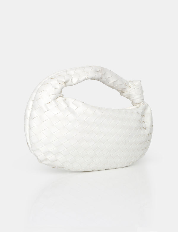 Public Desire The Blame White Woven PU Knot Detail Mini Grab Bag