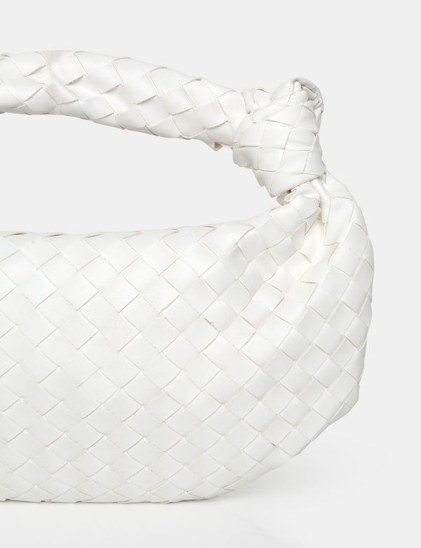 Public Desire The Blame White Woven PU Knot Detail Mini Grab Bag