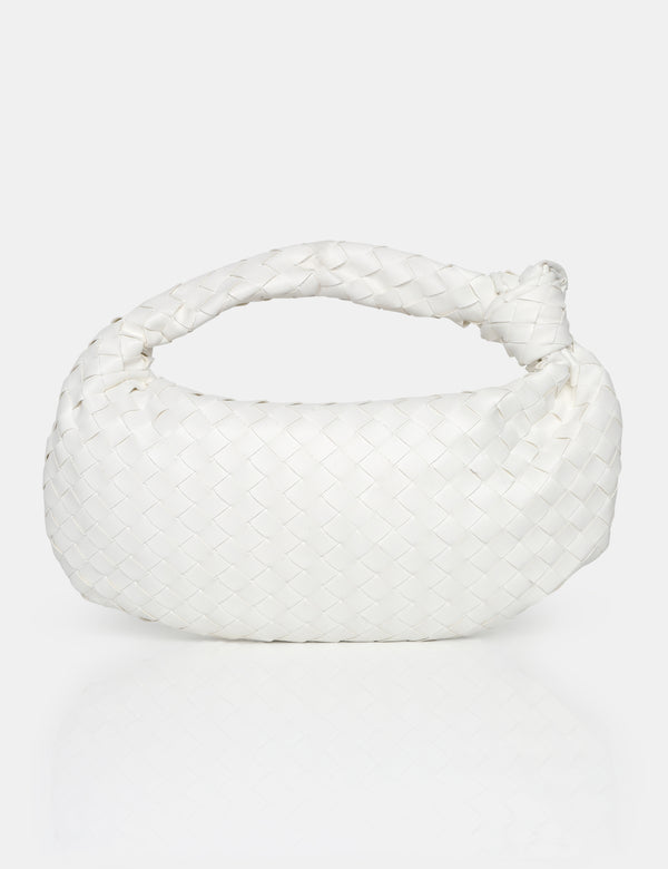 public desire The Blame White Woven PU Knot Detail Mini Grab Bag