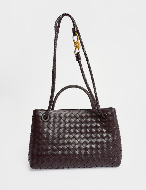 Public Desire The Demi Chocolate Brown Weave Mini Tote Bag