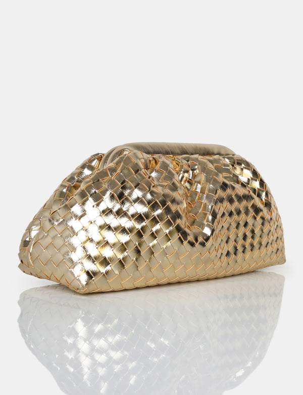 Public Desire The Project Metallic Gold Weave Clutch Bag